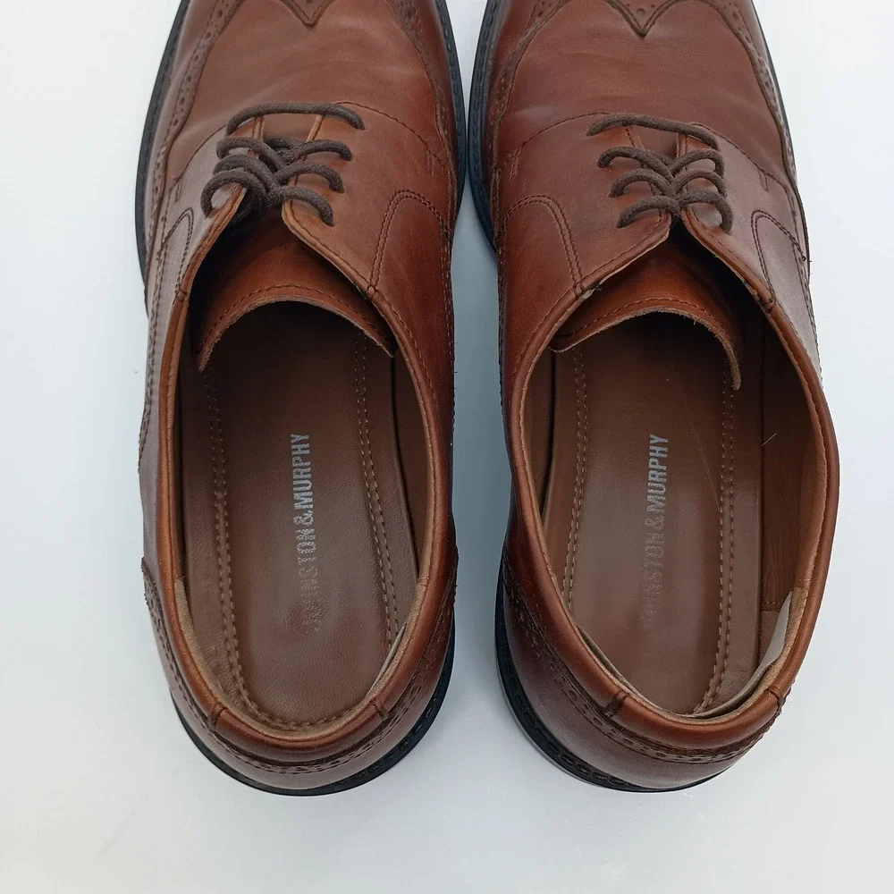 Johnston & Murphy Mens 12M Brown Leather Wingtip Oxford Brogue Shoes‎
